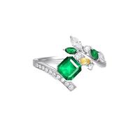 KnSam Anello di fidanzamento in oro bianco 18 carati Au750, in vero oro, 0,97 carati, con smeraldo, foglia di taglio quadrato verde, anello con moissanite 18 carati, misura 49 (15,6)