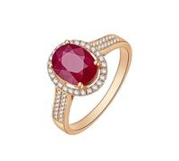 KnSam Anello di fidanzamento in oro rosa 9 K/14 K/18 K, anello solitario rubino taglio ovale rosso, anello nuziale con moissanite oro Au750/585/375, misura 47-70, Oro rosa 14 carati (585), Rubino