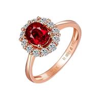 KnSam Anello di fidanzamento in oro rosa Au750 18 K, classico anello solitario cavo con laboratorio, realizzato in rubino taglio ovale rosso, vero oro 750, misura 49-70, Oro rosa 18 carati (750