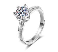 KnSam Anello di fidanzamento in vero oro bianco 18 carati Au750, anello dell'amicizia 6 artiglio con moissanite, anello partner oro 750, misura 47-65, Oro bianco 14 carati (585), Moissanite
