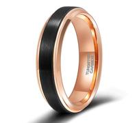 KnSam Anello in acciaio tungsteno da uomo, nero, oro rosa spazzolato, 6/8 mm, anello bicolore a piani fantasia, 70, Acciaio tungsteno, Nessuna pietra preziosa