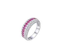 KnSam Anello in oro bianco Au750 con diamanti in vero oro, coppia di rubini, classico taglio rotondo, rosa, anelli dell'amicizia con moissanite 18 K, misura 56 (17,8)