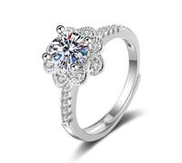 KnSam Anello in vero oro bianco 18 K Au750, anello dell'amicizia con fiori con moissanite, anelli per partner in oro 750, misura 47-65, Oro bianco 9 carati (375), Moissanite