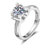 KnSam Anello per partner con moissanite, 4 artigli, 18 K, Au750, oro bianco, 750, in argento, misura 47-65, Oro bianco 18 carati (750), Moissanite