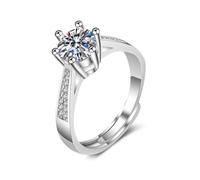 KnSam Anello per partner da laboratorio creato con diamante, 6 artigli, in oro bianco 750 18 carati, 18 carati, in vero argento, misura 47-65, Oro bianco 18 carati (750), Laboratorio Creato Diamante