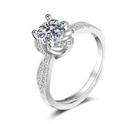 KnSam Anello per partner in oro bianco 18 carati Au750, anello di fidanzamento, anello da matrimonio, con fiori, con laboratorio, diamanti creati, oro 750, argento, misura 47-65, Oro bianco 14 carati