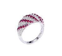 KnSam Anello per partner in oro bianco 750, 18 carati, con diamanti rubini, taglio rotondo, rosso, anello con moissanite Au750, misura 56 (17,8)