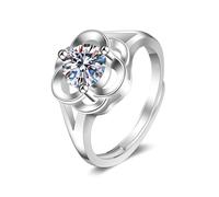 KnSam Anello per partner in oro bianco 750, anello da sposa con fiori, 3 artiglio con laboratorio, anello dell'amicizia 18 K, argento, misura 47-65, Oro bianco 9 carati (375), Laboratorio Creato