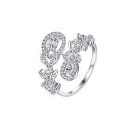 KnSam Anello per partner in oro bianco 750, con fiori di moissanite taglio a goccia, 18 K, argento, misura 47-65, Oro bianco 9 carati (375), Moissanite