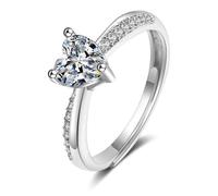 KnSam Anello per partner in oro bianco 750 gioielli dell'amicizia 3 artigli a forma di cuore con moissanite taglio a cuore, 18 K, argento, misura 47-65, Oro bianco 14 carati (585), Moissanite