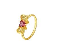 KnSam Anello per partner in oro giallo 9 K/14 K/18 carati, 0,4 carati, con farfalla, taglio a cuore, rosso, oro 18/14/9 carati, misura 47-70, Oro giallo 18 carati (750), Tormalina
