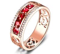KnSam Anello solitario in oro rosa 18 carati 750 rubino con fiori cavi, stile retrò, rosso, diamante oro rosa Au750, misura 49-70, Oro rosa 18 carati (750), Rubino Diamante