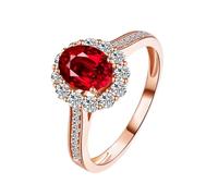KnSam Anello solitario in oro rosa 18 carati bianco e oro bianco, classico fedi nuziali con laboratorio, rubino taglio ovale rosso, anello dell'amicizia Au750 oro, misura 49-70, Oro rosa 18 carati