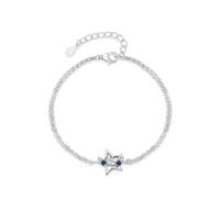 KnSam Bracciale da donna in oro bianco 9 K/14 K/18 K, a doppio strato, a forma di stella, con diamante, con zaffiro Au 375/585/750 bianco oro, 19+3CM, Oro bianco 9 carati (375), Diamante Zaffiro