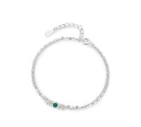 KnSam Bracciale da donna in oro bianco 9 K/14 K/18 K, doppio strato catena con laboratorio creato smeraldo verde, bracciale bianco oro Au 375/585/750, 17+5CM, Oro bianco 14 carati (585), Smeraldo