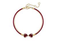 KnSam Bracciale da donna in oro giallo 9 K/14 K/18 carati, con doppia corda, taglio a cuore, rosso, vero oro con moissanite Au 750/585/375, Oro giallo 9 carati (375), Filato. Moissanite