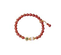 KnSam Bracciale da donna in oro giallo 9 K/14 K/18 carati, in vera agata, 6 - 7 mm, taglio rotondo, rosso, 18/14/9 carati, Oro giallo 14 carati (585), Agata