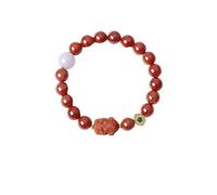 KnSam Bracciale da donna in oro giallo 9 K/14 K/18 carati, in vero oro, agata, semplice 9 - 10 mm, taglio rotondo, rosso, Au750/585/375 oro, Oro giallo 9 carati (375), Agata