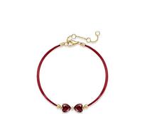 KnSam Bracciale da donna in vero oro 750 18 carati, 2 carati, con doppia corda, taglio a cuore, rosso, con moissanite 18 carati, oro giallo 18 carati, 23 cm