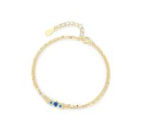 KnSam Bracciale in oro giallo 9 K/14 K/18 K, doppio strato da donna con laboratorio, blu zaffiro Au 375/585/750, 16+5CM, Oro giallo 14 carati (585), Laboratorio Creato Zaffiro