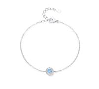 KnSam Bracciale in vero oro bianco 375/585/750 da donna, classico cerchio con acquamarina azzurro, bracciale da laboratorio creato diamante oro bianco 9K/14K/18K, 17+5CM, Oro bianco 9 carati (375
