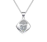 KnSam Collana da donna con diamanti creati in laboratorio, collana da donna con rombo a cuore in oro bianco 18 carati, taglio a cuore, Au750, in vero argento, 45 + 5 cm