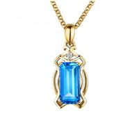 KnSam Collana da donna in oro 9 K/14 K/18 carati, vintage, con topazio blu, 2 carati, elegante, classico, rettangulare, oro giallo 375/585/750, collana da donna con strass, 40 + 5 cm, Oro 18 carati