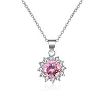 KnSam Collana da donna in oro bianco 18 carati 750, collana da donna con fiori e laboratorio, con diamanti, in oro 18 carati, in vero oro, argento, 45 + 5 cm, Oro bianco 9 carati (375), Cristallo rosa