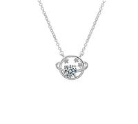 KnSam Collana da donna in oro bianco 18 carati 750, vintage, in vero oro, catena da donna, pianeta, stella con laboratorio, diamante creato, Au750, argento, 45 + 5 cm