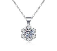 KnSam Collana da donna in oro bianco 18 carati Au750, collana da donna in vero oro bianco 18 carati, con fiocco di neve con laboratorio, diamanti creati in oro 750, collana da donna, argento, 45 + 5