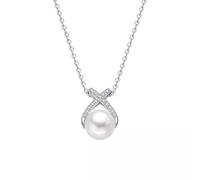 KnSam Collana da donna in oro bianco 375/585/750, collana classica da donna con perla (taglio rotondo bianco), 9 K/14 K/18 K, collana da donna, 40 + 5 cm, Oro bianco 18 carati (750), Perla