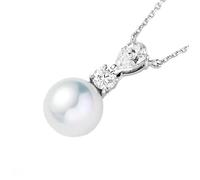 KnSam Collana da donna in oro bianco 9 K/14 K/18 carati, con perle da donna, 7,5 - 8 mm, taglio rotondo, bianco, gioiello da donna con moissanite Au 750/585/375, 45 cm, Oro bianco 9 carati (375