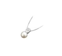 KnSam Collana da donna in oro bianco 9 K/14 K/18 carati, stile moderno, in vero oro, classico da 10 mm, con perla (taglio rotondo bianco), catena da donna bianco oro Au 375/585/750, 40 + 5 cm, Oro
