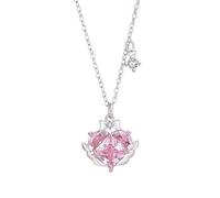 KnSam Collana da donna in oro bianco 9 K/14 K/18 K, con ciondolo a forma di nodo classico, collana da donna con zaffiro rosa (cuore rosa), collana da donna Au 375/585/750, in oro bianco, 40 + 5 cm