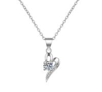 KnSam Collana da donna in oro bianco Au750, 18 carati, con ciondolo a forma di cuore, 4 artiglio con laboratorio, con diamanti creati in oro 18 carati, in vero oro, argento, 45 + 5 cm