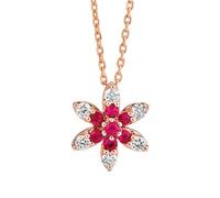 KnSam Collana da donna in oro rosa 9 K/14 K/18 carati, per matrimonio, con diamanti rubini, con ciondolo a forma di fiori, taglio rotondo, rosa, rosso, bianco, Au 750/585/375, Oro rosa 14 carati (585
