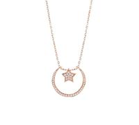 KnSam Collana da donna in oro rosa 9 K/14 K/18 carati, realizzata in laboratorio, con ciondolo a forma di luna e stella, in oro Au750/585/375, Oro rosa 9 carati (375), Laboratorio Creato Diamante