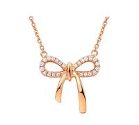 KnSam Collana da donna in oro rosa 9 K/14 K/18 K, con ciondolo, realizzata in laboratorio, con ciondolo a forma di fiocco e nodo rotondo, bianco, Au750/585/375, Oro rosa 14 carati (585), Laboratorio