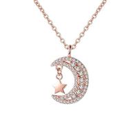 KnSam Collana da donna in oro rosa Au750 18 carati, collana da donna con luna, stella con laboratorio, diamante creato 18 carati, oro rosa, 45 + 5 cm