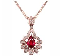 KnSam Collana da donna in vera oro rosa, 375/585/750, con ciondolo a forma di fiore classico, da donna, rubino 0,5 carati, con taglio a goccia, oro rosa 9 K/14 K/18 K, senza nichel, 40 + 5 cm, oro