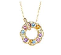 KnSam Collana da donna in vero oro giallo 9 K/14 K/18 carati, tormalina, peridoto, giadeite, citrino, topazio, diamante collana da donna, ciondolo rotondo colorato, in oro 18/14/9 carati, Oro giallo
