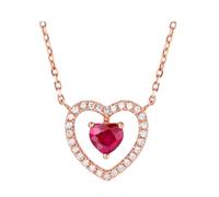 KnSam Collana da donna in vero oro rosa 9 K/14 K/18 K, con ciondolo a forma di cuore rosso, con moissanite in oro 18/14/9 carati, Oro rosa 18 carati (750), Rubino Moissanite