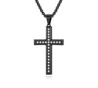 KnSam Collana da uomo in acciaio inossidabile, ciondolo a croce pavimentata con zirconio, oro e argento/nero fantasia