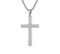 KnSam Collana da uomo in acciaio inossidabile, ciondolo a croce pavimentata con zirconio, oro e argento/nero fantasia