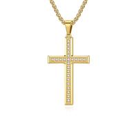 KnSam Collana da uomo in acciaio inossidabile, ciondolo a croce pavimentata con zirconio, oro e argento/nero fantasia