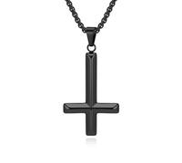 KnSam Collana da uomo in acciaio inox, ciondolo a croce rovesciata a forma di losanga, oro e argento/nero fantasia