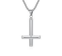 KnSam Collana da uomo in acciaio inox, ciondolo a croce rovesciata a forma di losanga, oro e argento/nero fantasia