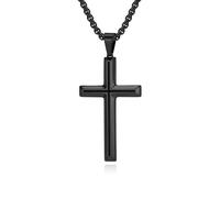 KnSam Collana da uomo personalizzata in acciaio inox, con ciondolo a forma di croce, colore nero