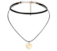 KnSam Collare da donna in velluto, a forma di cuore, regolabile, per donna, nero, oro, 32 cm, Acciaio inossidabile, Senza zirconi