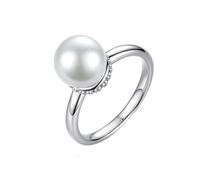 KnSam Coppia di anelli dell'amicizia in oro bianco 750, classici con perla, 18 K con diamante, argento, misura 47-65, Oro bianco 14 carati (585), Perla